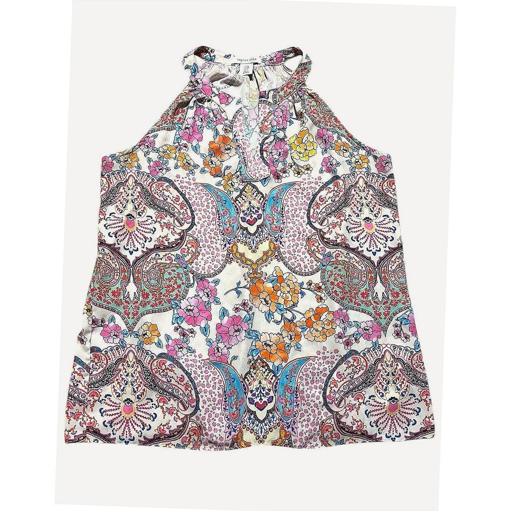 Tabitha Webb Womens Medium Halter Neck Paisley Floral Sleeveless Blouse Med
